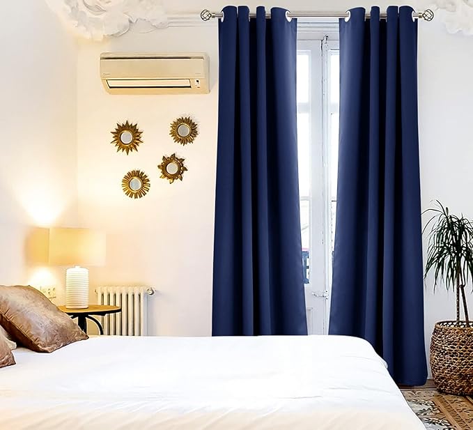 BGment Blackout Curtains for Bedroom - Grommet Thermal Insulated Room Darkening Curtains for Living Room, Set of 2 Panels, Each 46 x 72 Inch, Navy Blue