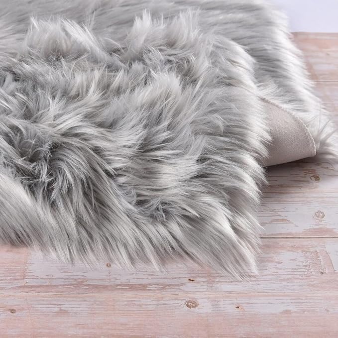 ORINOVA Large Area Rugs 9x12 Living Room Grey Fluffy Rug Faux Sheepskin Washable Fuzzy Fur Rugs for Bedroom Rectangle Nursery Rug
