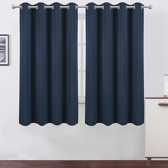 LEMOMO Navy Blackout Curtains 66 x 63 Inch Length/Set of 2 Curtain Panels/Thermal Insulated Room Darkening Blackout Curtains for Bedroom