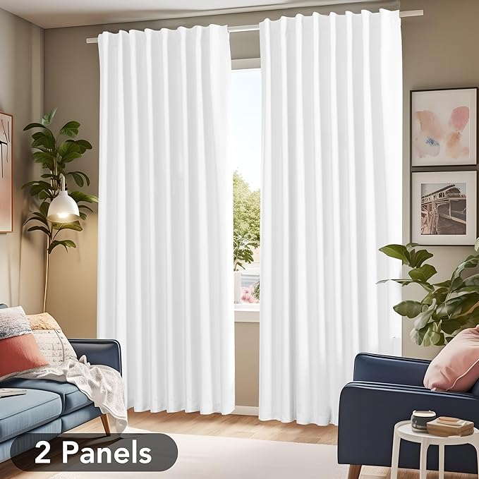 Deconovo Total Blackout Curtains 2 Panels W70 x L95— 100% Blackout, Thermal Insulated, Back Tab, Machine-Washable Drapes, White