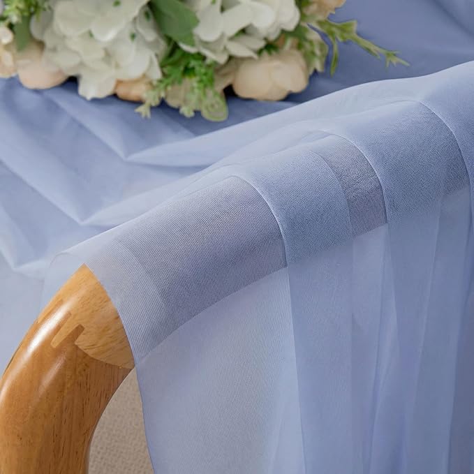 Simplebrand Denim Sheer Curtains 96 Inches Long, Light Filtering Rod Pocket Solid Color Window Sheer Curtain Panels, Elegant Curtains & Drapes for Living Room, Bedroom 2 Panels (Denim, 42" W x 96" L)