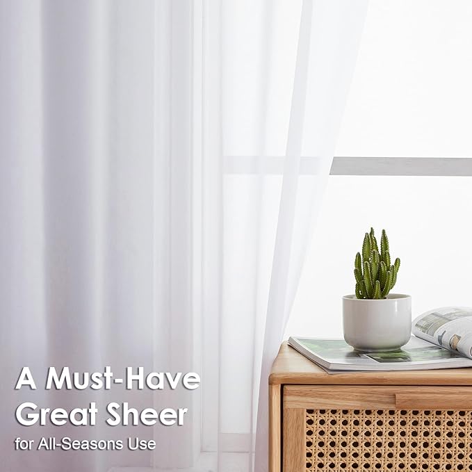 OVZME 2 Panels White Sheer Curtains 96" Length for Bedroom, Elegant Light Filtering Sheer White Curtains Window Treatment for Living Room & Sliding Glass Door, Each 42Wx96L