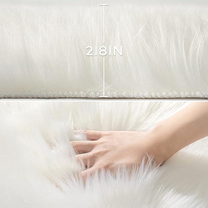 Ashler Faux Fur Rug, White Area Rugs, Fluffy Sheepskin Fur Rug, Fuzzy Ultra Soft 2.3 x 3.3 Ft Rugs, Machine Washable Shag Rug, Nursery Throw Rugs for Bed, Living Room
