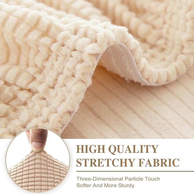 Couch Cushion Cover Chaise Lounge Cover Washable Separate Seat Chaise Couch Cover Stretch Sectional Sofa Slipcover(1 Piece for Chaise or Sofa 3-Seater, Natural)