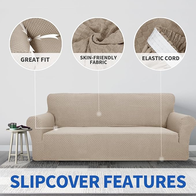 ZNSAYOTX 1 Piece Jacquard Chair Slipcovers for Living Room High Stretch Chair Covers with Arms Anti Slip Pets Friendly Couch Sofa Armchair Cover Furniture Protector (Chair, Khaki)