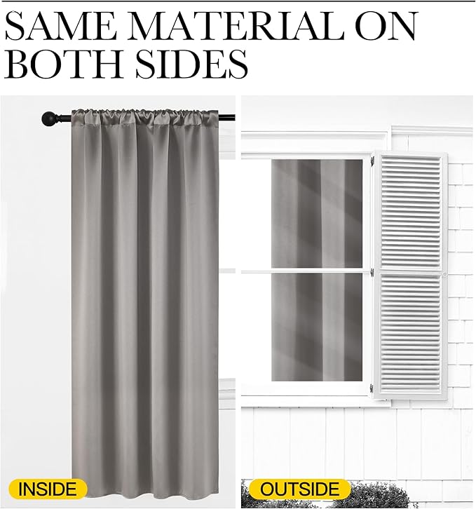 NICETOWN Room Darkening Cafe Satin Curtains for Small Windows, 42" Wide by 36" Long, 2 Panels, Chrome Gray, Rod Pocket Privacy Blackout Drapes for Laundry Room