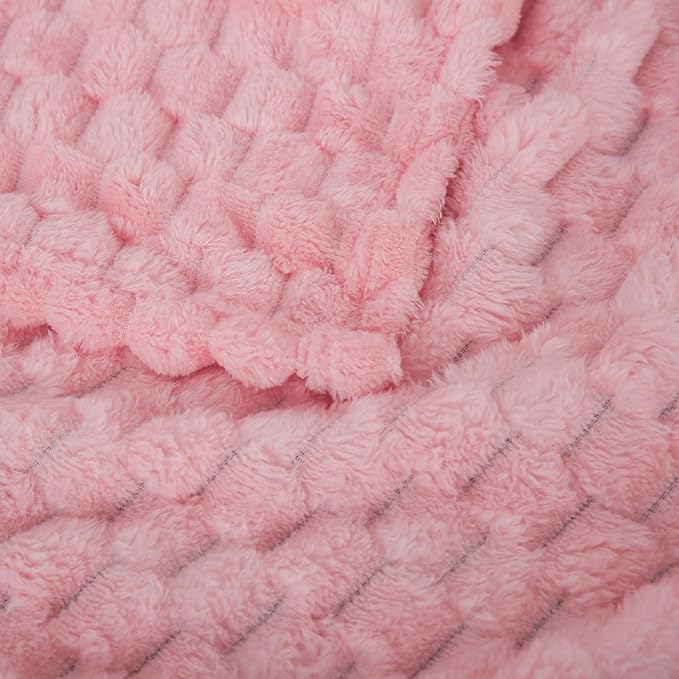 Puncuntex Pink Throw Blanket 50"×60" inches Gifts for Mom Fuzzy 3D Jacquard Decorative Flannel Fleece Super Soft Plush Cozy Blanket for Couch Sofa Chair Lightweight
