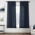 Vintage Blue Curtains 63 Inches Long 2 Panel Sets for Living Room Bedroom Light Filtering Linen Drapes for Kitchen Windows Rod Pocket Back Tab Short See Through Curtain Vintage Country Decor 52x63