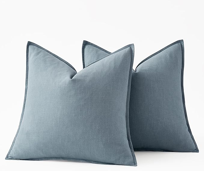MIULEE Decorative Linen Pillow Covers 20x20 Inch Blue Grey Boho Farmhouse Neutral Couch Throw Pillows for Bed Pack of 2 Accent Coastal Modern Pillowcase Summer Sofa Livingroom Home Decor