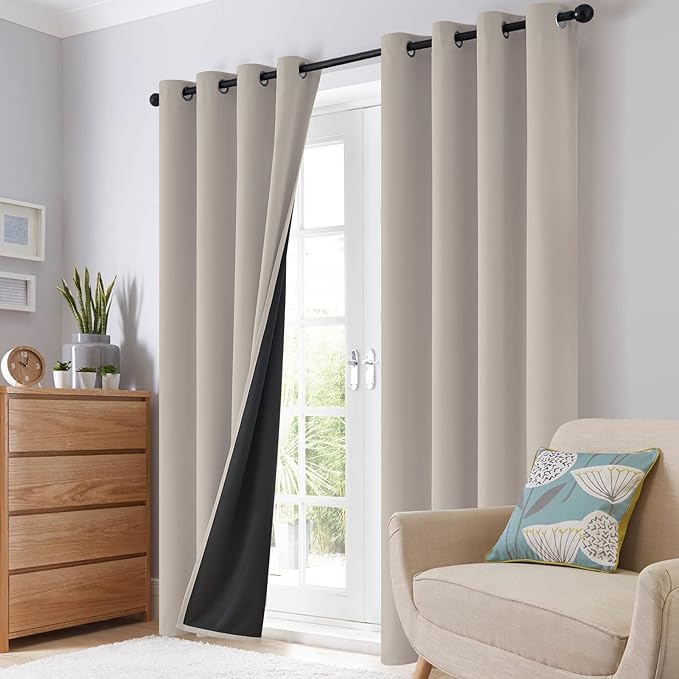 SimpleHome 100% Blackout Curtains for Bedroom,Thermal Insulated Natural Grommet Window Drapes Room Darkening Curtains for Living Room with Black Back,42 x 63 Inch,2 Panels