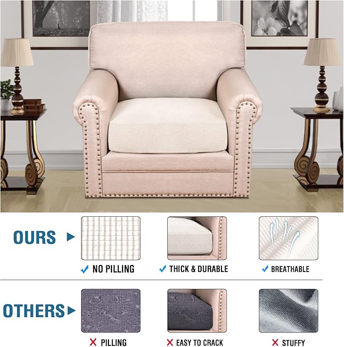 H.VERSAILTEX Stretch Couch Cushion Covers Individual Seat Sofa Chair Slipcovers Cushion Protector Cover Featuring Jacquard Textured Twill Fabric(1 Cushion Chair Cover, Ivory)