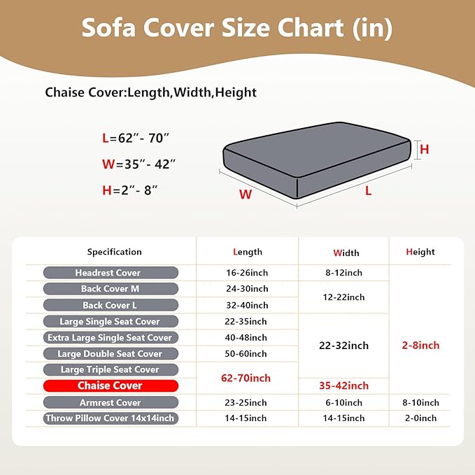 Couch Cushion Covers for Sofa Couch Covers Wear-Resistant Universal Sofa Cover Washable Stretch for Sectional Slipcovers (Texture-Cream White,Chaise Cover)
