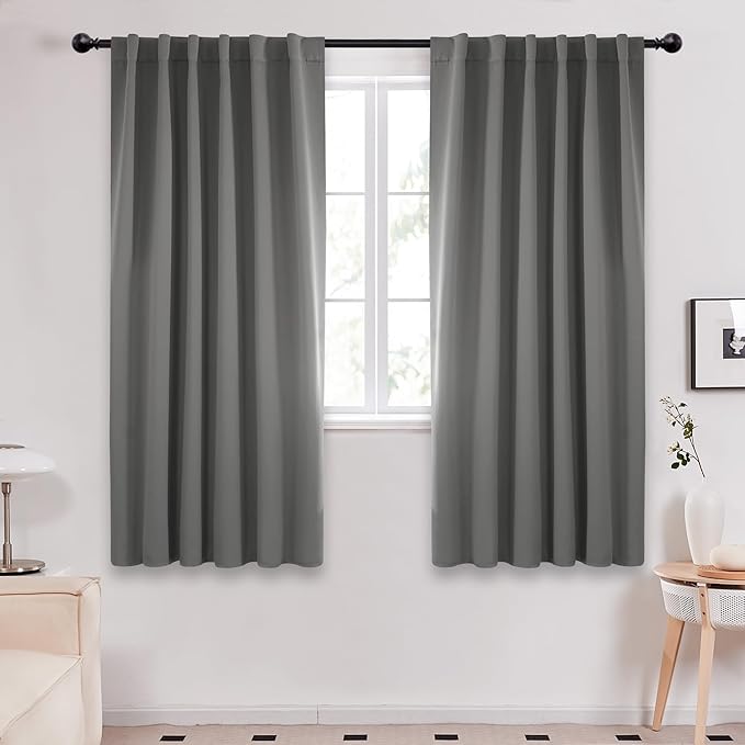 Deconovo Blackout Curtains, Thermal Insulated, W52 x L63 2 Panels, Back Tab, Machine Washable, Room-Darkening Drapes for Bedroom/Living Room Light Grey