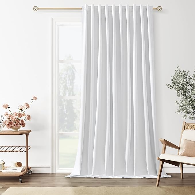 Guken White 100% Blackout Linen Curtains 70 Inch Wide by 96 Inch for Living Room Bedroom Back Tab Thermal Insulated Black Out 1 Drapes Room Darkening Window Curtains,1 Panel