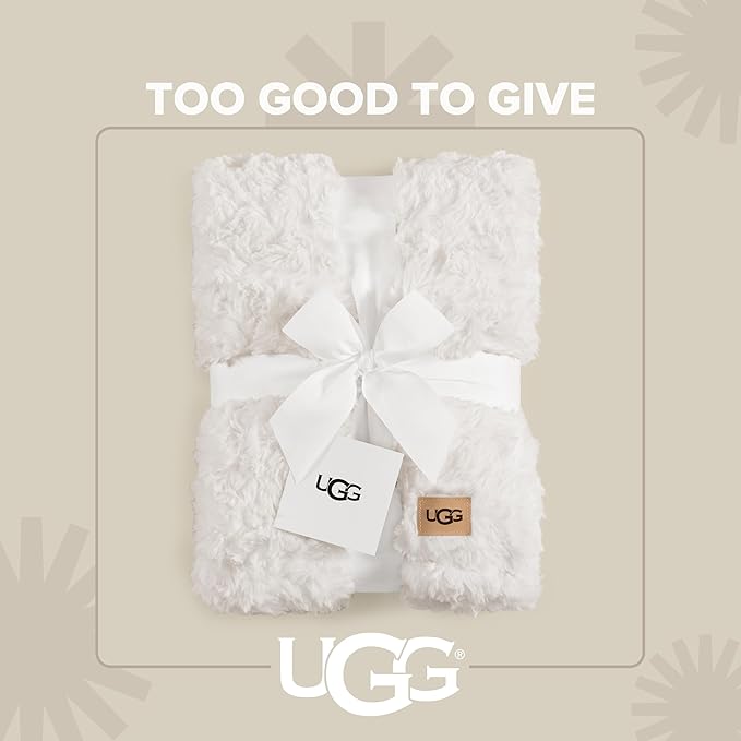 UGG Adalee Faux Fur Throw Blanket for Couch, Cozy Soft Blanket for Bed or Chair, Giftable Fluffy Throw, Machine Washable, Luxury Spring Home Decor, 50-inch x 70-inch, Natural White