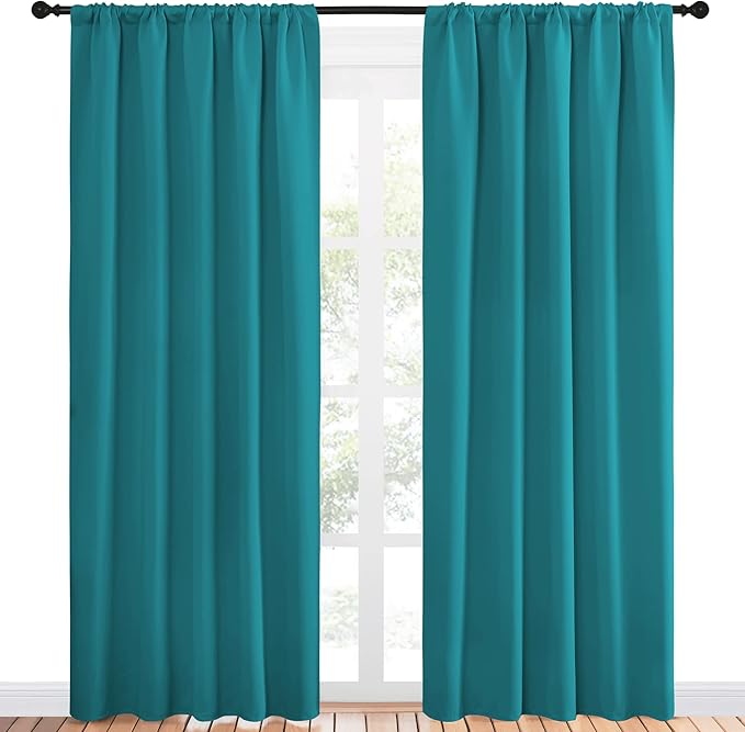NICETOWN Peacock Blue Blackout Curtains Panels for Window, Thermal Insulated Rod Pocket Blackout Drapes/Draperies for Living Room (2 Panels, W52 x L84 inches)