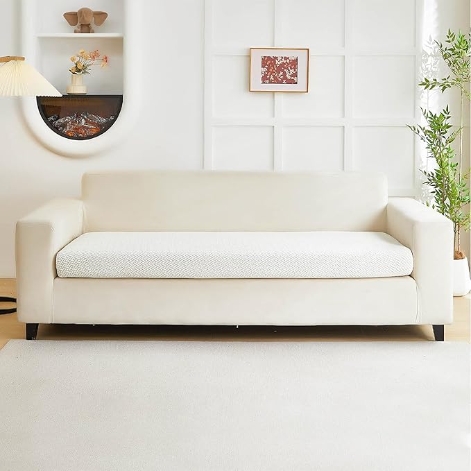 Couch Covers for 3 Cushion Sofa Pet Friendly Couch Cushion Covers Universal Sofa Covers Washable Stretch Slipcovers for Sectional Sofa (Texture Ivory White,Large Triple Seat Cover)