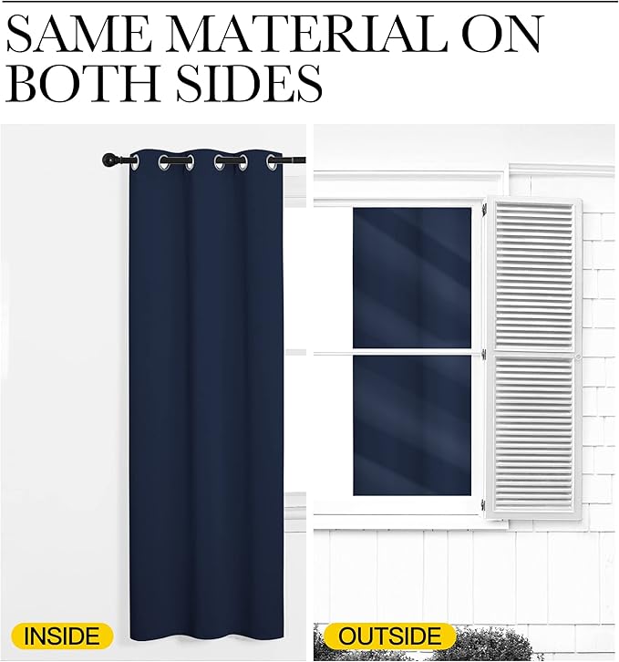 NICETOWN Blackout Curtains Panels for Living Room, 2 Panels, 66 x 80 Inch, Navy, 3 Pass Microfiber Noise Reducing Thermal Insulated Solid Ring Top Blackout Window Drapes