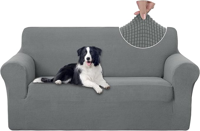 U-NICE HOME Oversized Stretch Loveseat Couch Cover Sofa Covers Washable Sofa Slipcover Furniture Protector for 2 Cushion Couch Sofa Pet Friendly, Grey