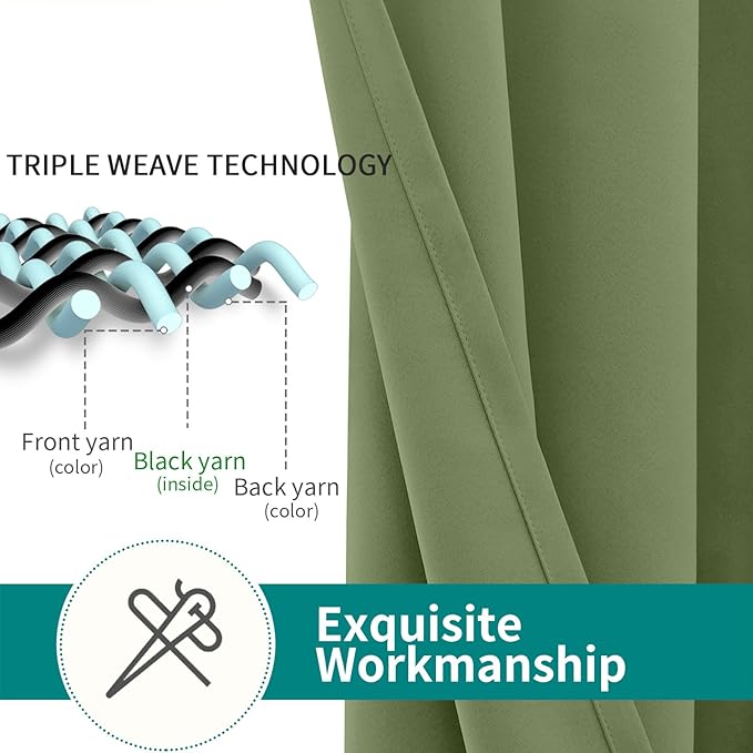 BGment Room Darkening Curtains 63 Inches Long - Grommet Thermal Insulated Drapes Window Treatment Curtains for Bedroom, 2 Panels, 70 x 63 Inch, Grass Green