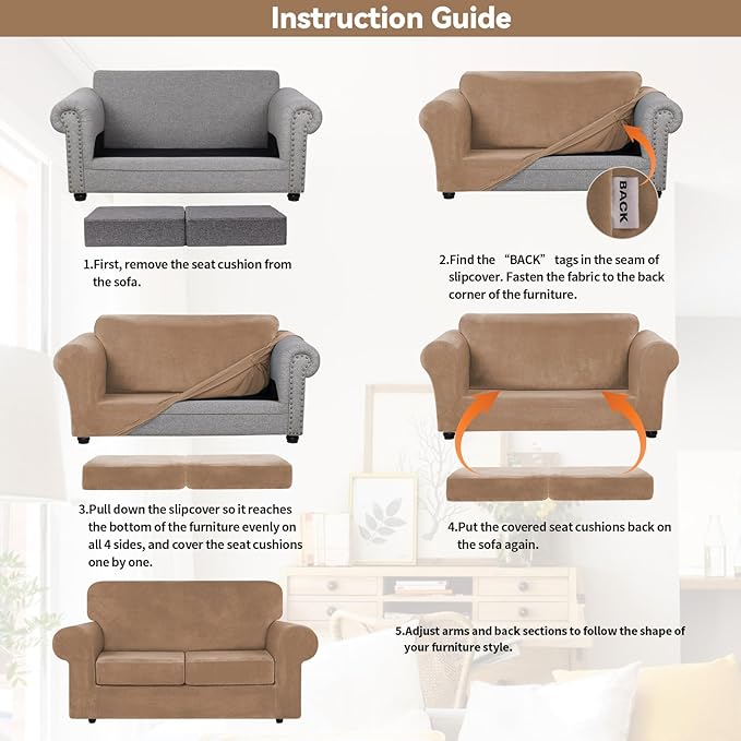WEERRW Velvet Couch Covers for 2 Cushion Couch Sofa - High Stretch Luxury Velvet Plush 3 Pieces Sofa Slipcovers with Elastic Bottom, Furniture Protector for Pets, Machine Washable, Camel, Medium