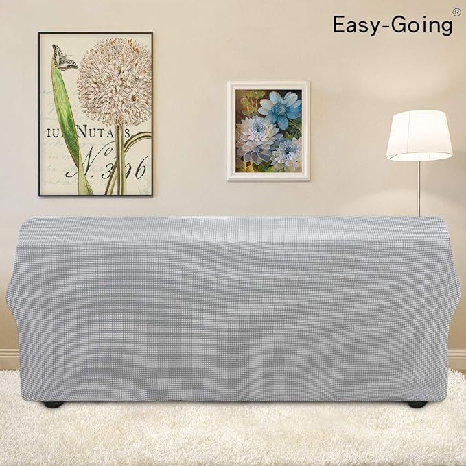 Easy-Going Stretch Oversized Sofa Slipcover 1-Piece Sofa Cover Furniture Protector Couch Soft with Elastic Bottom for Kids, Polyester Spandex Jacquard Fabric Small Checks Silver Gray