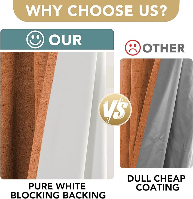 H.VERSAILTEX Linen Blackout Curtains Durable Thick Textured Linen Look 100% Blackout Patio Door Curtain Anti Rust Grommet Extra Wide Sliding Door Curtain Panel, Orange, W100 x L96 inch