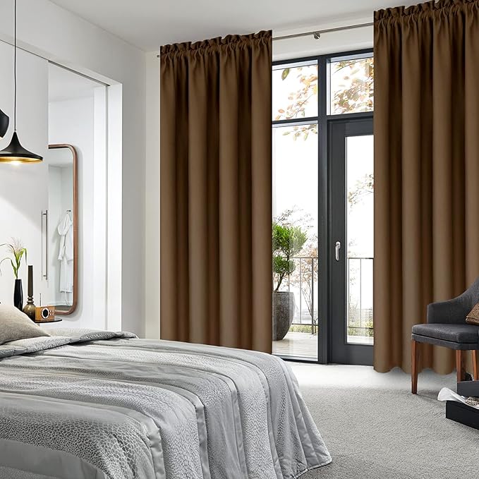 DWCN Blackout Curtains for Bedroom - Thermal Insulated Privacy Energy Saving Rod Pocket Drapes for Living Room, W 38 x L 72 Inch, Brown, Set of 2