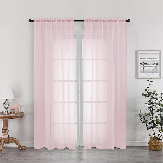 OWEINE Sheer Curtains 78 Inches Long 2 Panels Set, Rod Pocket Fimly Voile Solid Blush Window Curtain Panels for Living Room Bedroom, Soft Voile Sheer Curtains & Drapes, Total 78 Inches Width