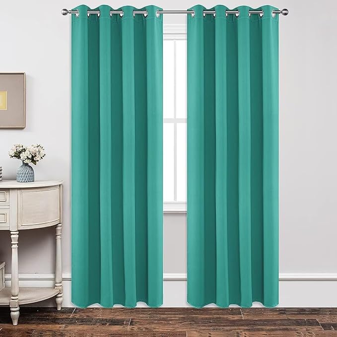 Joydeco Blackout Curtains 72 Inch Length 2 Panels Set, Thermal Insulated Long Curtains& Drapes 2 Burg, Room Darkening Grommet Drapes for Living Room Bedroom Window (W52 x L72 Inch, Peacock Blue)