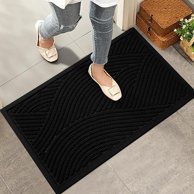 HIYARD Sturdy Front Door Mat, Absorbent Muddy Dirt Resist Welcome Door Mats Outdoor Indoor, Stain and Fade Resistant, Non-Slip Backing Entry Mat Low Profile Doormat for Entryway, 29×17, Black