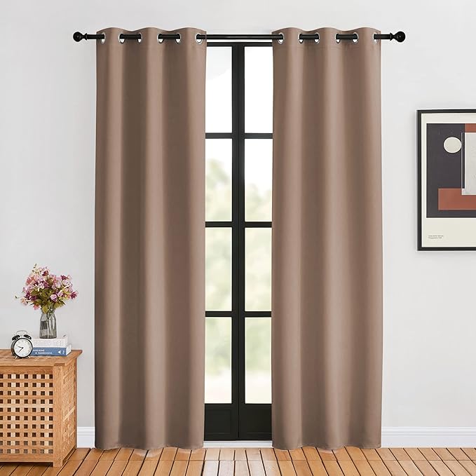 NICETOWN Blackout Window Curtains 80 inch Long, 2 Panels, 34 inch, Cappuccino, Grommet Top Room Darkening Thermal Insulated Solid Vertical Drapes for Bedroom/Kid Room