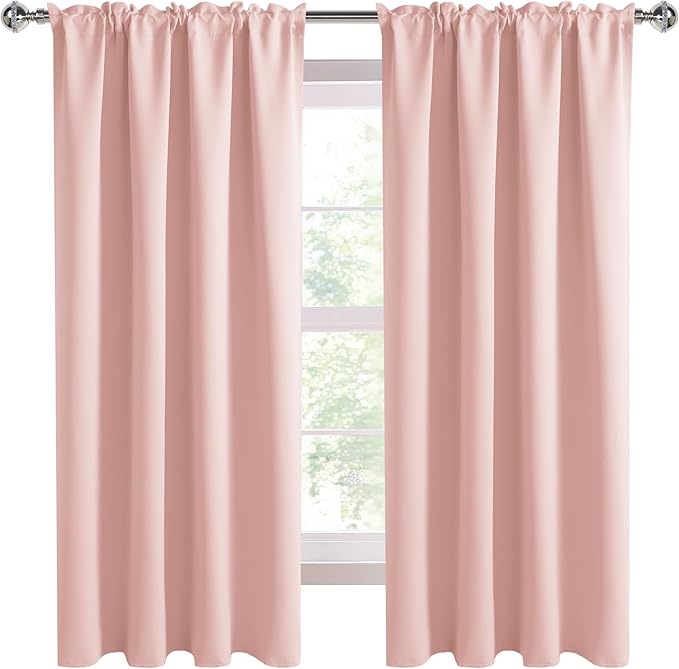 DWCN Blackout Curtains – Thermal Insulated, Energy Saving & Noise Reducing Bedroom and Living Room Curtains, Blush Pink, W 52x L 63 Inch, Set of 2 Rod Pocket Curtain Panels