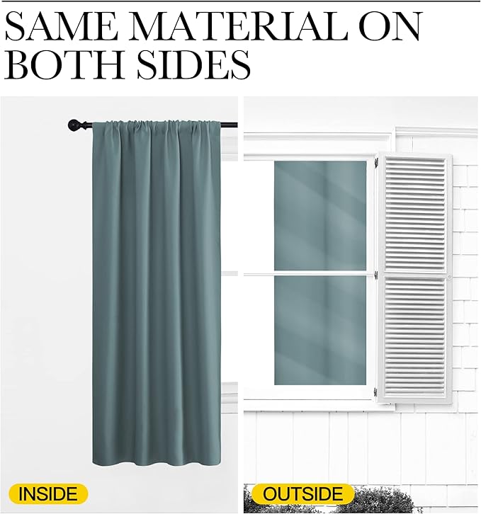 NICETOWN RV Blackout Curtains for Camper Windows, Greyish Blue, 34" x 36", Set of 2, Kitchen Curtains, Short Blackout Drapes, Thermal Insulated Rod Pocket Window Treatment Draperies for Nursery