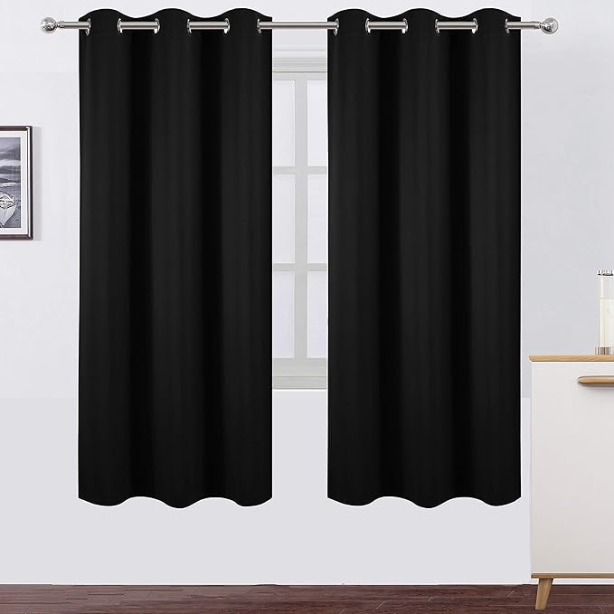 LEMOMO Black Thermal Blackout Curtains/42 x 72 Inch/Set of 2 Panels Room Darkening Curtains for Bedroom