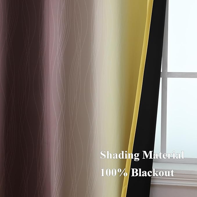 Estelar Textiler Brown and Yellow Blackout Curtains for Living Room, Full Room Darkening Grommet Ombre Curtains for Bedroom, Thermal Insulated Light Blocking Gradient Drapes, 52Wx72L, 2 Panels