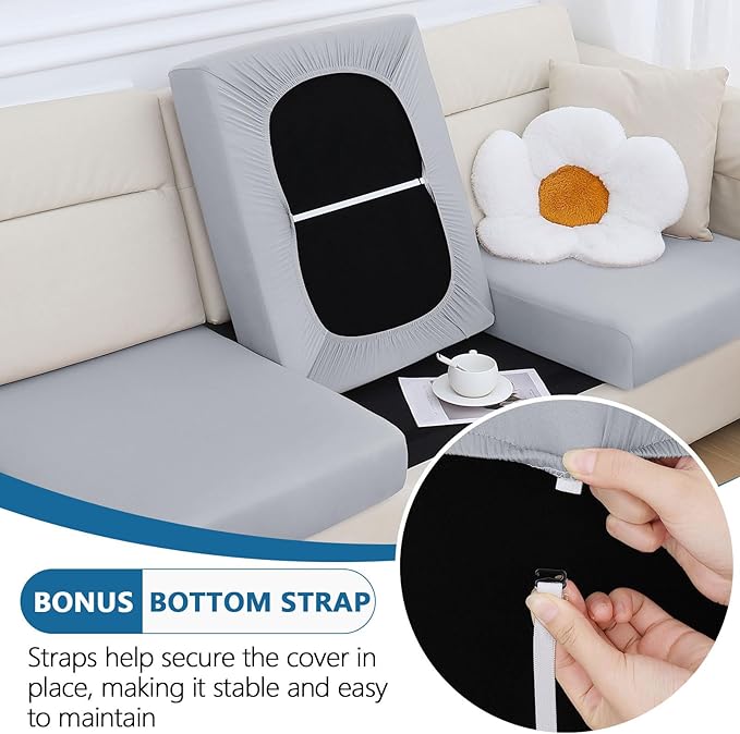 hyha Milk Silk Couch Cushion Covers, Soft Magic Sofa Covers Washable for 3 Cushion Couch, Stretch Sectional Outdoor Cushion Covers for Patio Furniture with Elastic Bottom(Large, Grey)