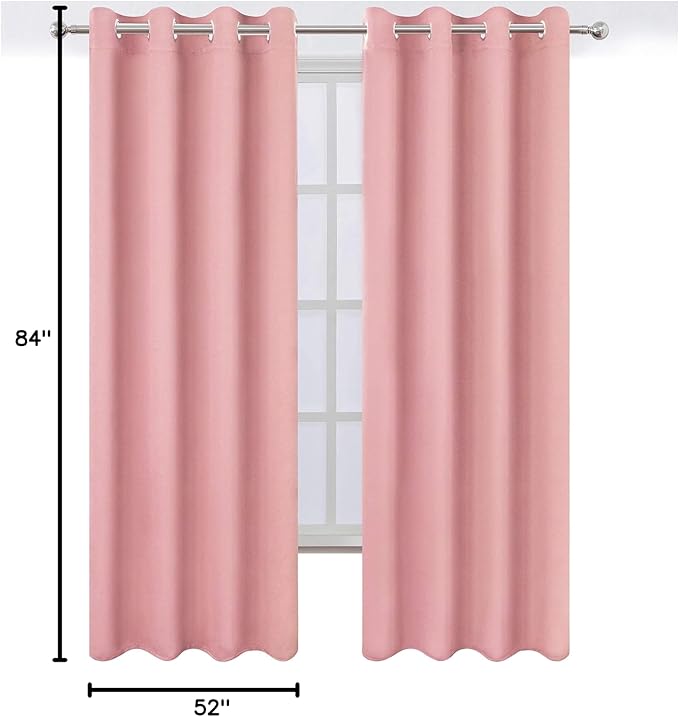 LEMOMO Baby Pink Bedroom Blackout Curtains/52 x 84 Inch Long/Set of 2 Curtain Panels/Thermal Insulated Room Darkening Curtains for Bedroom