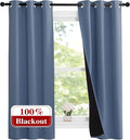 NICETOWN Stone Blue 100% Blackout Small Curtains 63 inches Long, Thermal Insulated Full Blackout 2-Layer Lined Drapes, Energy Efficiency Window Draperies for Boy's Room (2 Panels, 37-inch W)