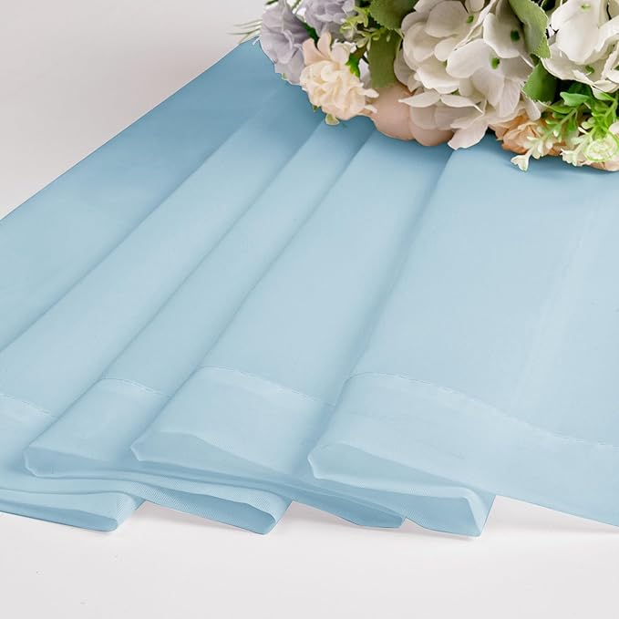 Chyhomenyc Sky Blue Sheer Curtains 45 Inch Long 2 Panels, Light Filtering Rod Pocket Voile Short Curtains Drapes for Living Room Bedroom Small Windows, 42Wx45L Inches