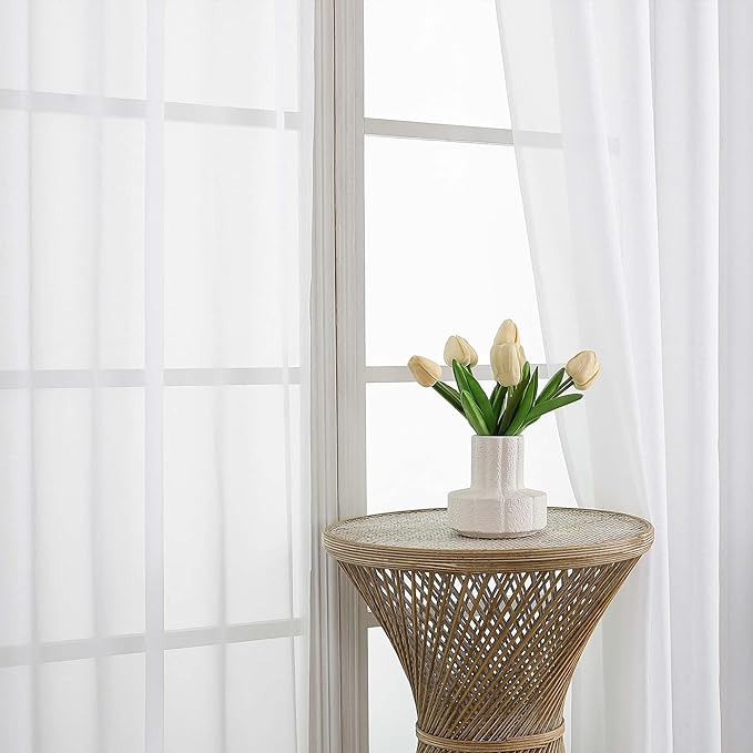 OVZME White Bedroom Curtains 96 Length for Farmhouse, 59 Inch Extra Wide Light Filtering Voile Drapes Light Airy Window Decor for Patio Door Living Room Bedroom Dining, 59Wx96L Inches