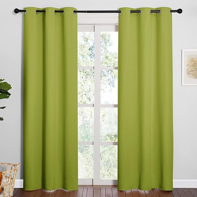 NICETOWN Fresh Green Blackout Curtains 78 inches Length for Bedroom, 2 Panels, 42" Wide, Thermal Insulated Decoration Drapes for Office Window