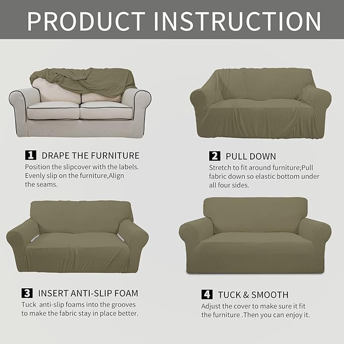 Easy-Going Stretch Chair Sofa Slipcover 1-Piece Couch Sofa Cover Furniture Protector Soft with Elastic Bottom for Kids, Pet. Spandex Jacquard Fabric Small Checks (Chair, Khaki)