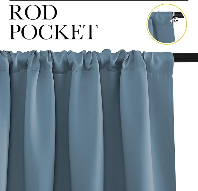 NICETOWN Blackout Curtains for Living Curtains, Smoky Blue, 2 Panels, 29 by 30, Room Darkening Window Curtain Panels, Easy-Care Solid Thermal Insulated Draperies/Drapes for Daughter Room