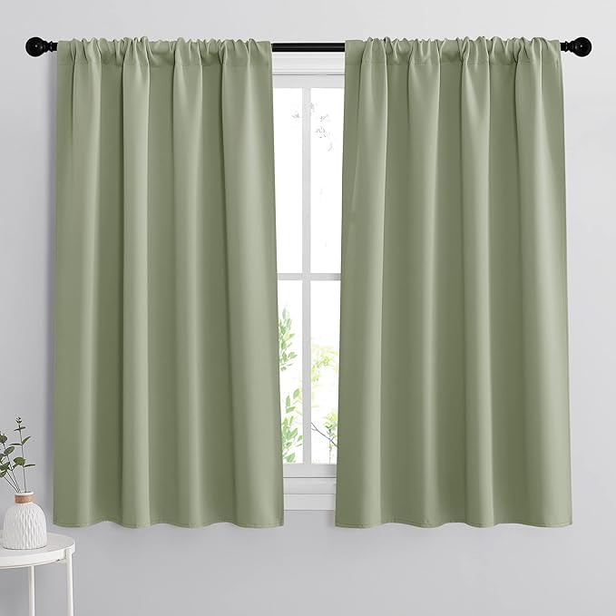 RYB HOME 54 inch Blackout Curtains for Living Room, Rod Pocket Thermal Insulated Small Window Drapes Room Darkening Shades for Bedroom Studio Dorm, W 42 x L 54 inch, Set of 2 Panels, Sage Green