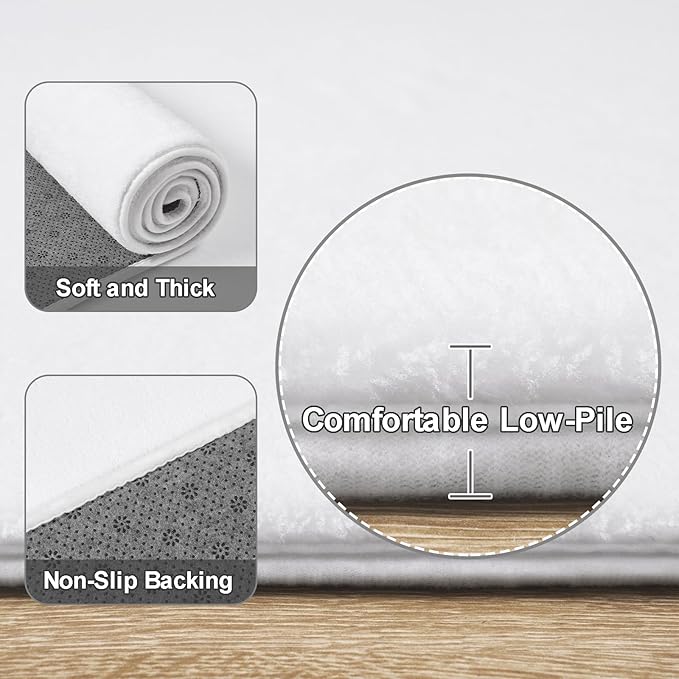 Amearea Large Modern Area Rugs for Bedroom Living Room, 5x8 Feet White Thickened Memory Foam Rug, Fluffy Indoor Washable Rugs Non Slip Minimalist Carpet for Boys Girls Dorm Nursery Room Decor
