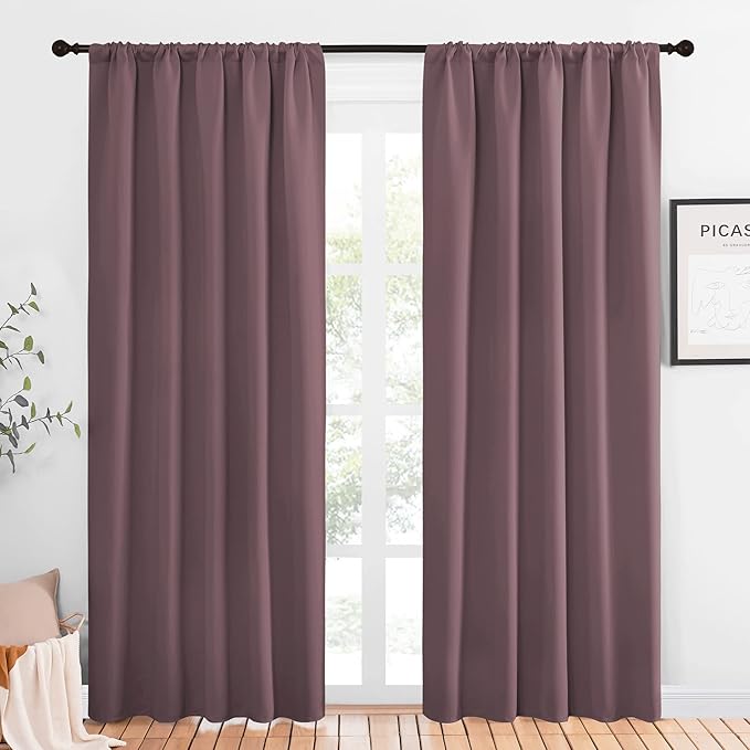 NICETOWN Room Darkening Curtains for Bedroom - Home Decoration Privacy Protection Thermal Insulated Solid Drapes/Draperies for Sliding Glass Door (Dry Rose, Set of 2, 52 x 84 inches)