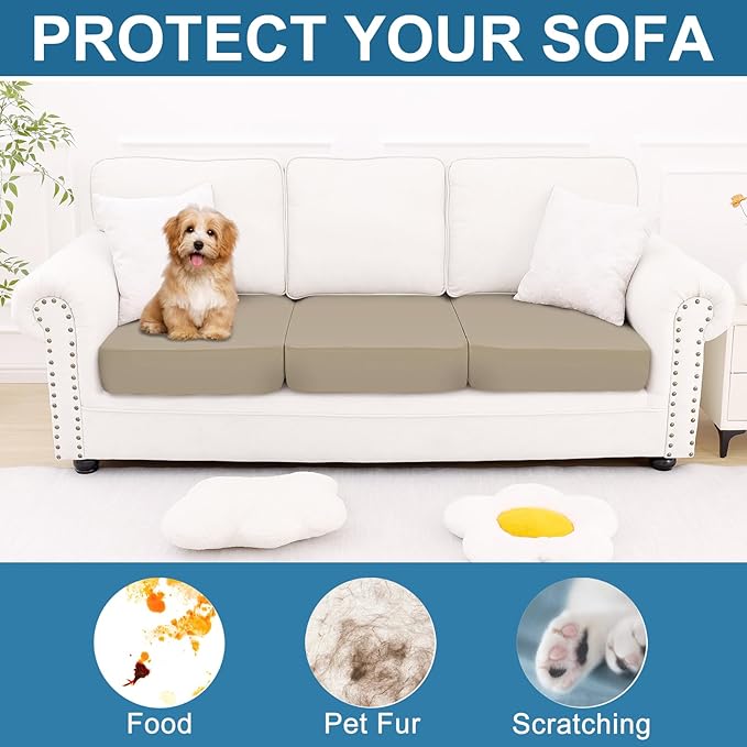 Smiry Printed Couch Cushion Covers, Stretch Soft Couch Covers for Sofa, Washable Non-Slip Sofa Slipcover Furniture Protector for Indoor and Outdoor (3 Pack, Taupe)