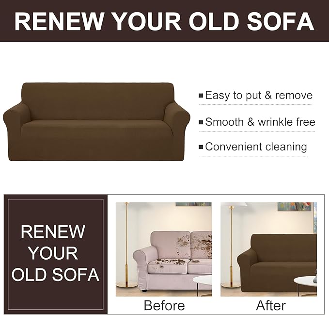 U-NICE HOME Stretch Couch Cover Sofa Cover Washable Sofa Slipcover Furniture Protector for 3 Cushion Couch Sofa Pet Friendly(Sofa, Brown)