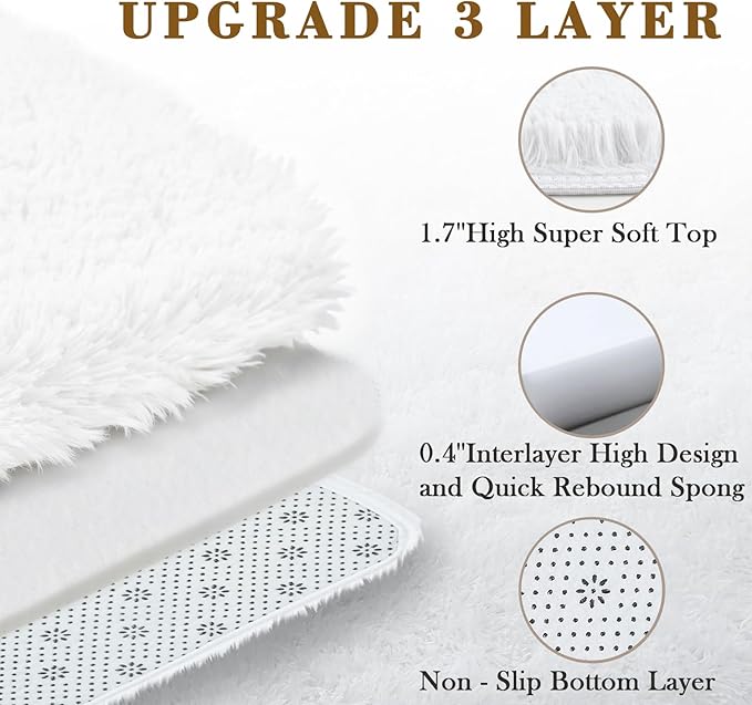 Super Soft Shaggy Area Rugs for Bedroom 4x6 Feet, Shaggy Plush Living Room Shag Furry Floor Rugs, Non-Shedding Indoor Rugs for Living Room Decor(4 x 6, White)